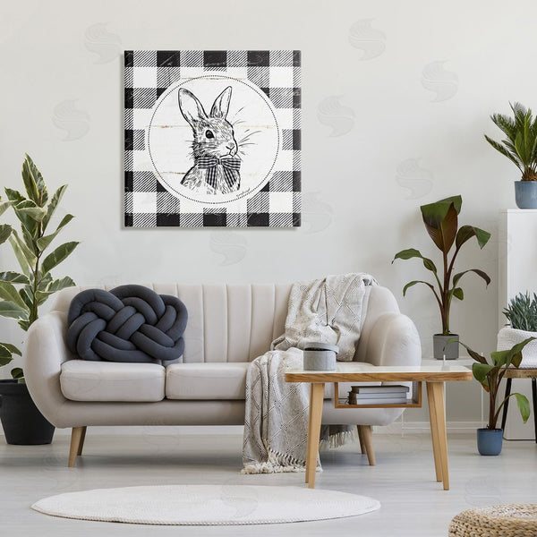 Stupell Industries Jennifer Pugh | Detailed Easter Bunny Drawing Spring Plaid Border Wall Art