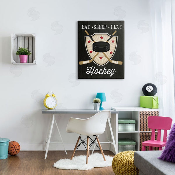 Stupell Industries Jennifer Pugh | Eat Sleep Play Hockey Phrase Crossed Sticks Puck Wall Art