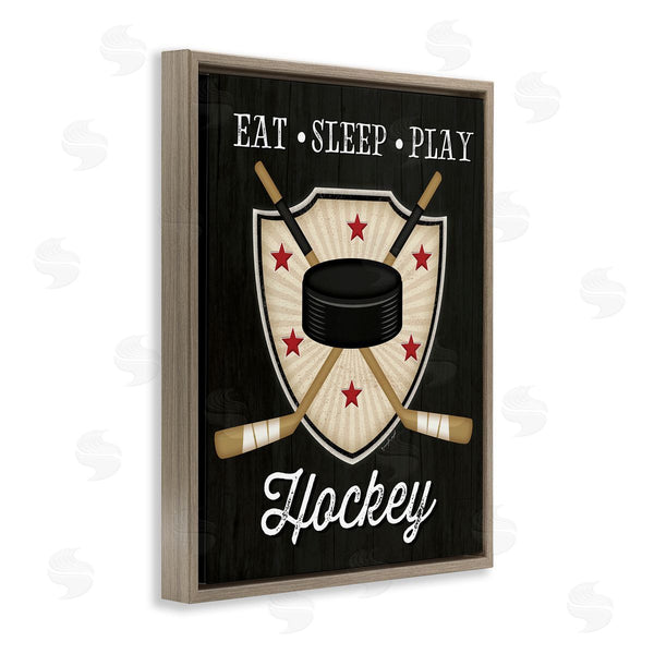 Stupell Industries Jennifer Pugh | Eat Sleep Play Hockey Phrase Crossed Sticks Puck Wall Art