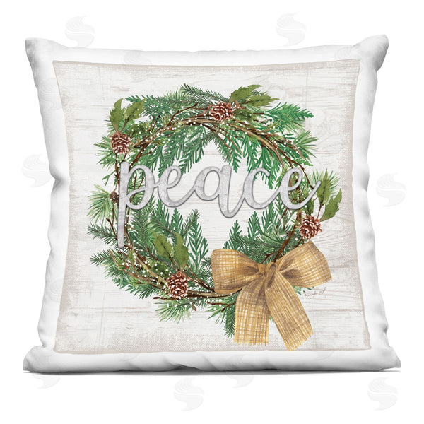 stupell industries Jennifer Pugh | Holiday Botanical Wreath Bow Peace Typography Printed Throw Pillow
