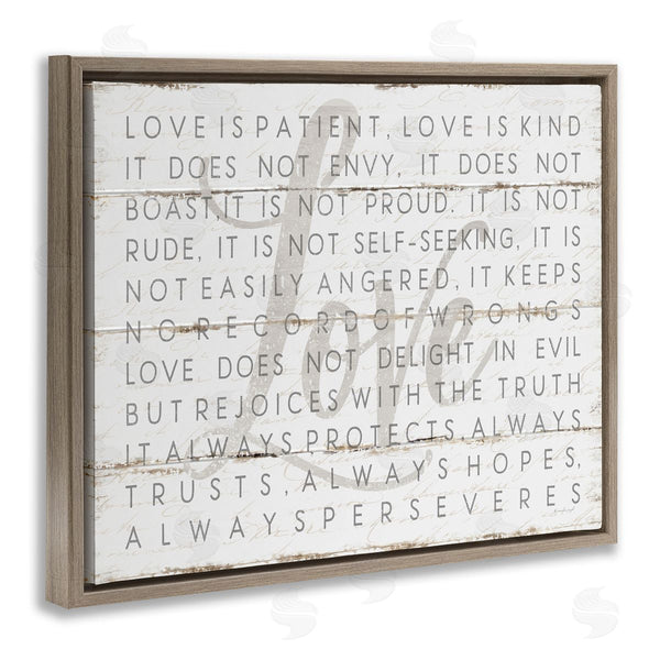 Stupell Industries Jennifer Pugh | Love Is Patient Grey On White Planked Look