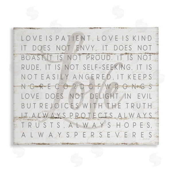 stupell industries Jennifer Pugh | Love Is Patient Grey on White Planked Look