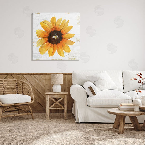 Stupell Industries Jennifer Pugh | Rustic Sunflower Petals Lone Bumble Bee Flower Design Wall Art