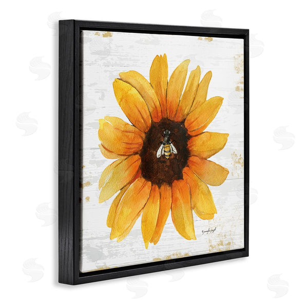 Stupell Industries Jennifer Pugh | Rustic Sunflower Petals Lone Bumble Bee Flower Design Wall Art