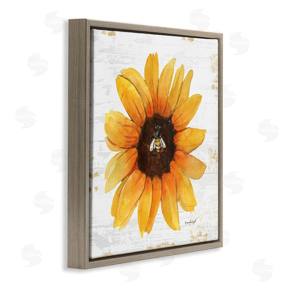 Stupell Industries Jennifer Pugh | Rustic Sunflower Petals Lone Bumble Bee Flower Design Wall Art