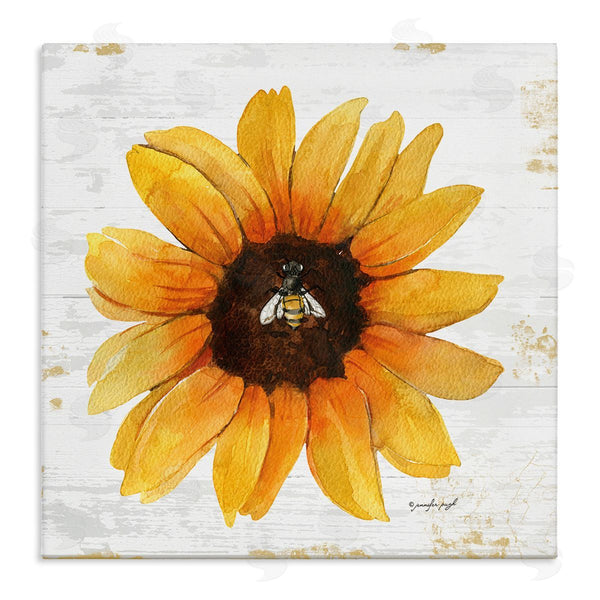 stupell industries Jennifer Pugh | Rustic Sunflower Petals Lone Bumble Bee Flower Design Wall Art