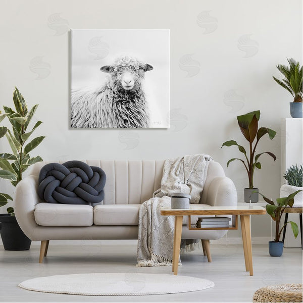 Stupell Industries Jennifer Pugh | Smiling Sheep Face Monochrome Farm Portrait Wall Art