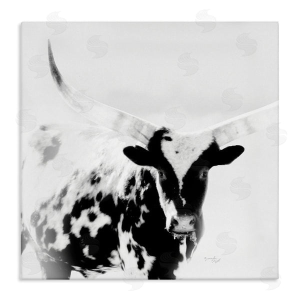 stupell industries Jennifer Pugh | Spotted Longhorn Cattle Meeting Gaze Animal Portrait Wall Art