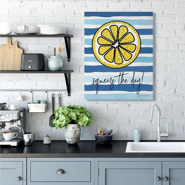 Stupell Industries Jennifer Pugh | Squeeze The Day Expression Lemon Nautical Stripes Wall Art