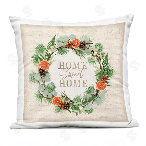 Stupell Industries Jennifer Pugh | Sweet Home Vintage Cursive Script Wreath Printed Throw Pillow