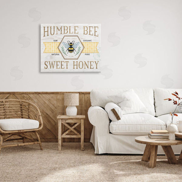Stupell Industries Jennifer Pugh | Sweet Honey Bumble Bee Sign Country Tartan Banner Wall Art