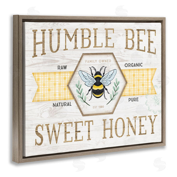 Stupell Industries Jennifer Pugh | Sweet Honey Bumble Bee Sign Country Tartan Banner Wall Art