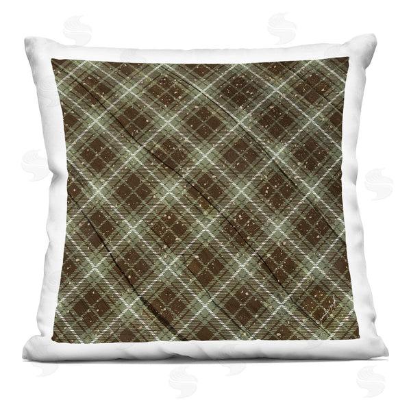 stupell industries Jennifer Pugh | Warm Brown Green Plaid Pattern Printed Throw Pillow