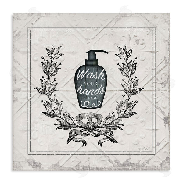 stupell industries Jennifer Pugh | Wash Your Hands Please Phrase Parisian Soap Bathroom Wall Art
