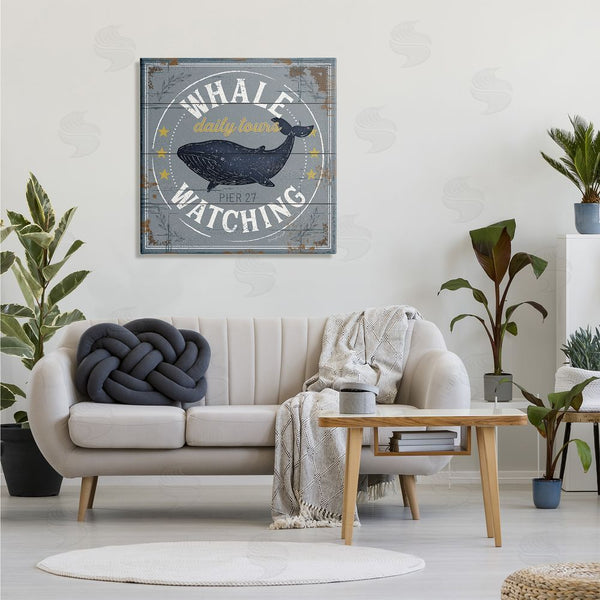 Stupell Industries Jennifer Pugh | Whale Watching Tours Sign Rustic Blue Marine Life Wall Art