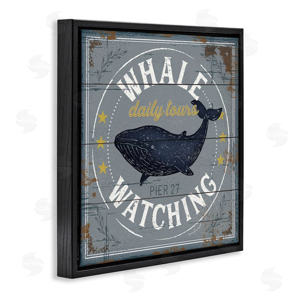 Stupell Industries Jennifer Pugh | Whale Watching Tours Sign Rustic Blue Marine Life Wall Art