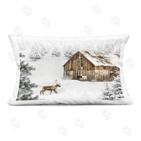 stupell industries Jennifer Pugh | Winter Whites Cabin with Deer Printed Throw Pillow