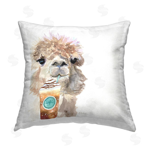 stupell industries Jennifer Redstreake | Alpaca Sipping Latte Printed Throw Pillow