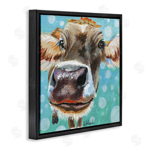 Stupell Industries Jennifer Redstreake | Bold Cow Cattle Portrait Blue Bubbles Pattern Wall Art