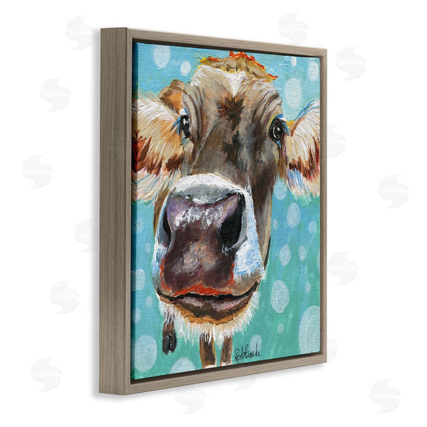 Stupell Industries Jennifer Redstreake | Bold Cow Cattle Portrait Blue Bubbles Pattern Wall Art