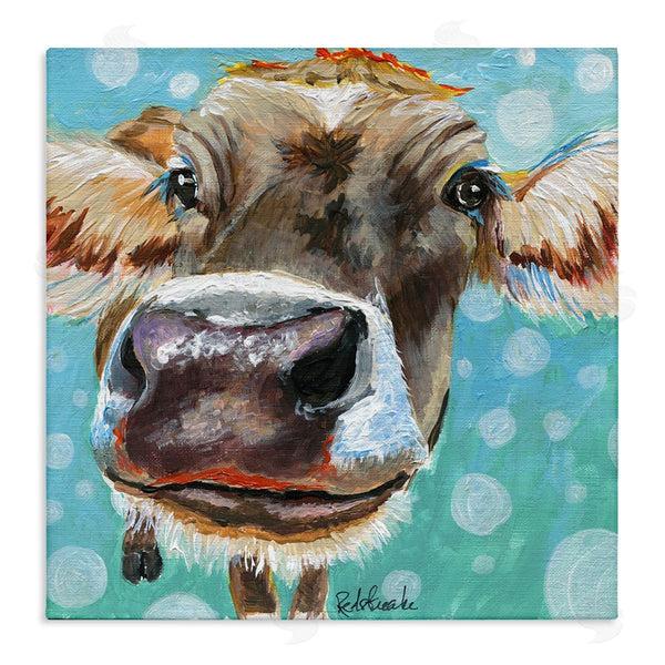 stupell industries Jennifer Redstreake | Bold Cow Cattle Portrait Blue Bubbles Pattern Wall Art