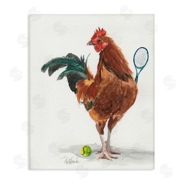 stupell industries Jennifer Redstreake | Chicken Hen Playing Tennis Athletic Farm Wall Art