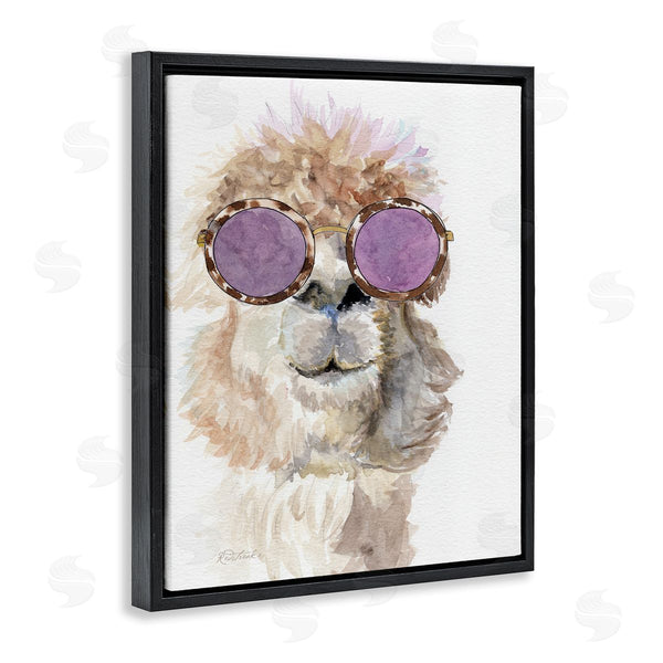 Stupell Industries Jennifer Redstreake | Fluffy Alpaca Fun Purple Glam Sunglasses Portrait Wall Art
