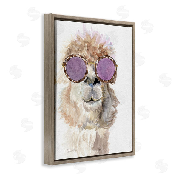 Stupell Industries Jennifer Redstreake | Fluffy Alpaca Fun Purple Glam Sunglasses Portrait Wall Art