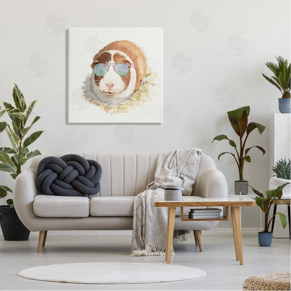Stupell Industries Jennifer Redstreake | Happy Guinea Pig Wearing Sunglasses Cheerful Watercolor Detail Wall Art