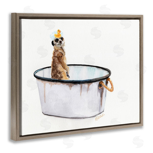 Stupell Industries Jennifer Redstreake | Meerkat Bubble Bath Vintage White Tin Tub