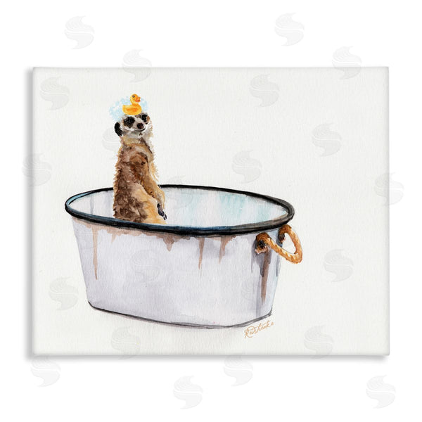 stupell industries Jennifer Redstreake | Meerkat Bubble Bath Vintage White Tin Tub
