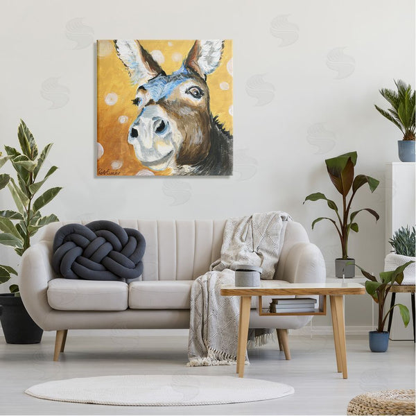 Stupell Industries Jennifer Redstreake | Smiling Donkey Animal Painting Casual Circle Pattern Wall Art