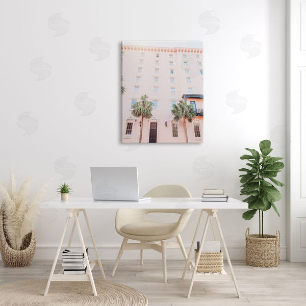 Stupell Industries Jennifer Rigsby | Tropical Pink Vacation Building Summer Palm Trees Wall Art