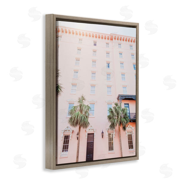 Stupell Industries Jennifer Rigsby | Tropical Pink Vacation Building Summer Palm Trees Wall Art