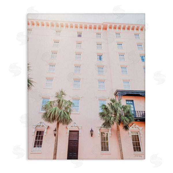 stupell industries Jennifer Rigsby | Tropical Pink Vacation Building Summer Palm Trees Wall Art