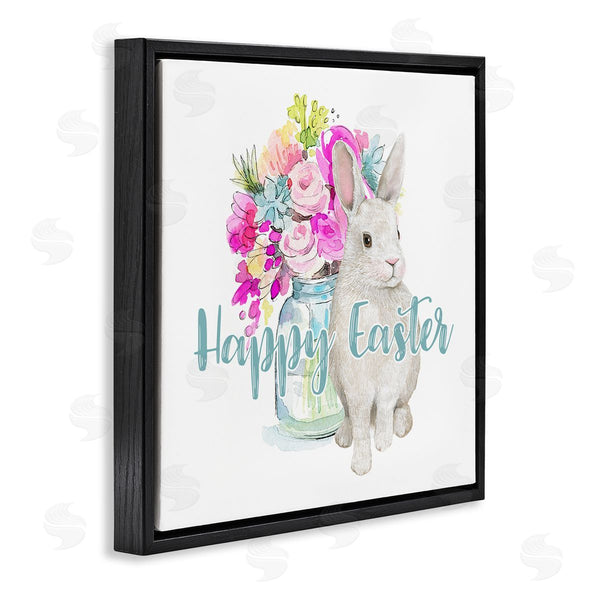Stupell Industries Jennifer Wambach | Happy Easter Calligraphy Bunny Pink Flower Bouquet Wall Art