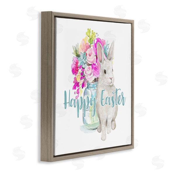 Stupell Industries Jennifer Wambach | Happy Easter Calligraphy Bunny Pink Flower Bouquet Wall Art