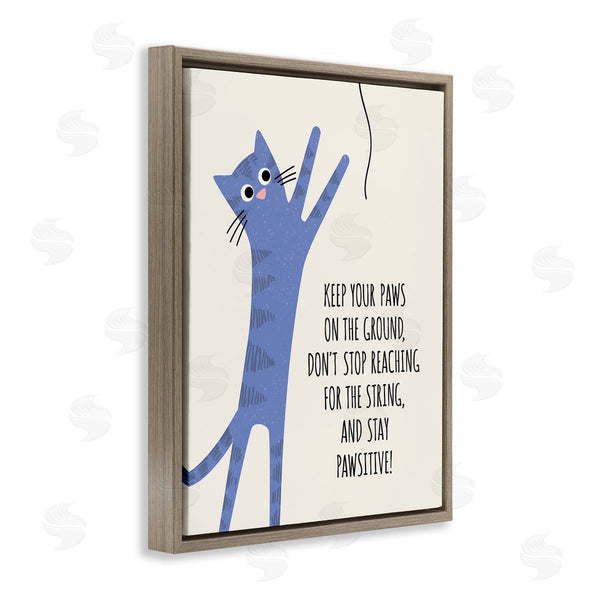 Stupell Industries Jennifer Wambach | Stay Pawsitive Cartoon Cat Playing Positivity Sentiment Wall Art