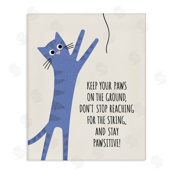 stupell industries Jennifer Wambach | Stay Pawsitive Cartoon Cat Playing Positivity Sentiment Wall Art