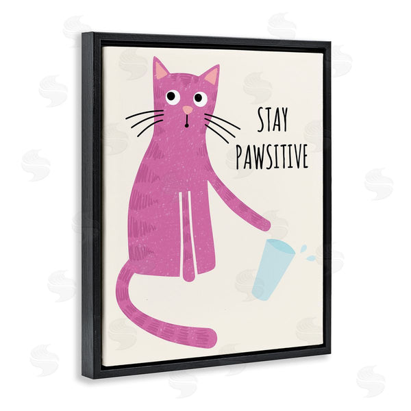 Stupell Industries Jennifer Wambach | Stay Pawsitive Endearing Pink Cat Knocking Over Glass Wall Art