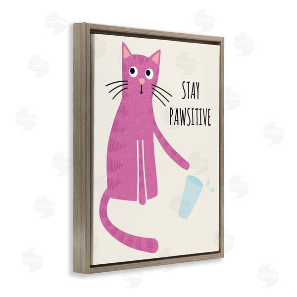Stupell Industries Jennifer Wambach | Stay Pawsitive Endearing Pink Cat Knocking Over Glass Wall Art