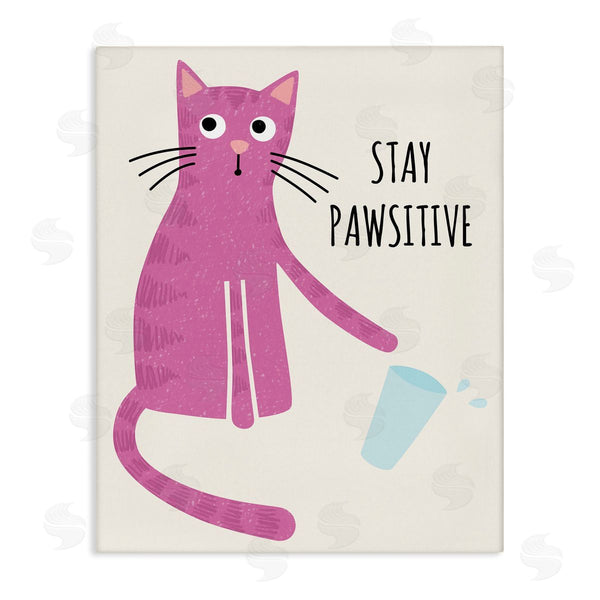 stupell industries Jennifer Wambach | Stay Pawsitive Endearing Pink Cat Knocking Over Glass Wall Art