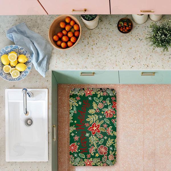 Stupell Industries Jenny Faw | Holiday Poinsettia Greeting Anti-Fatigue Mat