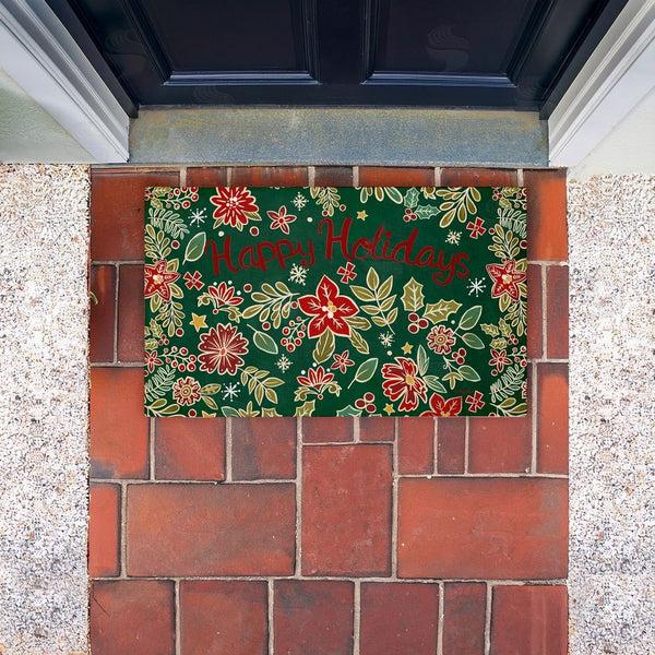 Stupell Industries Jenny Faw | Holiday Poinsettia Greeting Non-Woven Door Mat