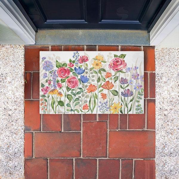 Stupell Industries Jenny Faw | Springtime Wildflower Blossoms Non-Woven Door Mat