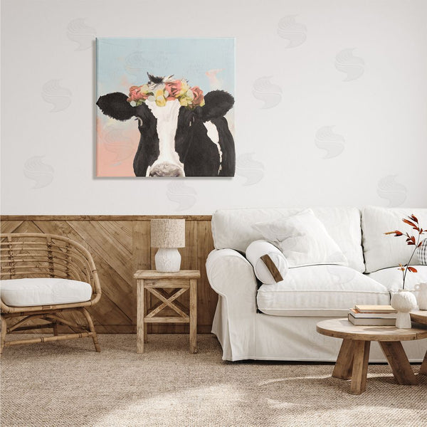 Stupell Industries Jenny Green | Boho Dairy Cow Floral Crown Pink Blue Ombre Wall Art