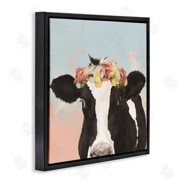 Stupell Industries Jenny Green | Boho Dairy Cow Floral Crown Pink Blue Ombre Wall Art