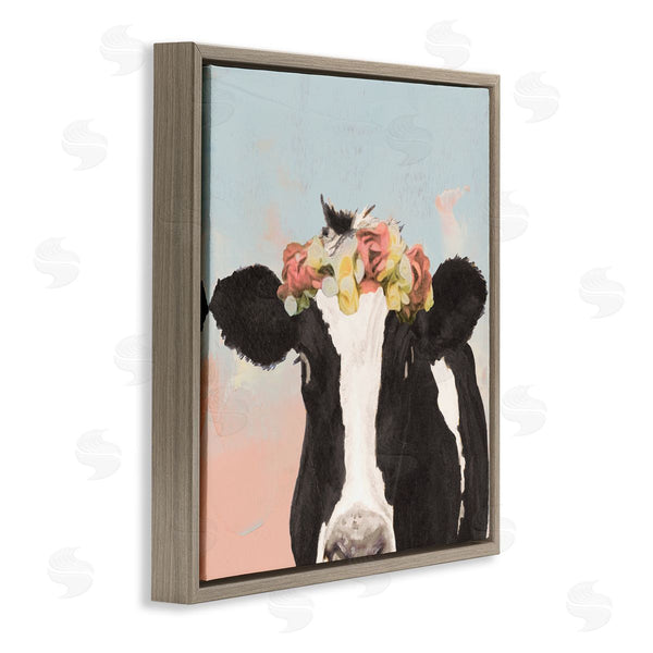 Stupell Industries Jenny Green | Boho Dairy Cow Floral Crown Pink Blue Ombre Wall Art