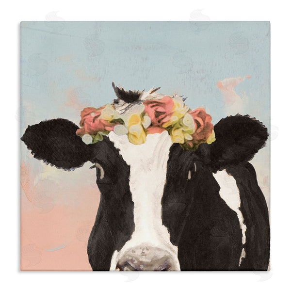 stupell industries Jenny Green | Boho Dairy Cow Floral Crown Pink Blue Ombre Wall Art