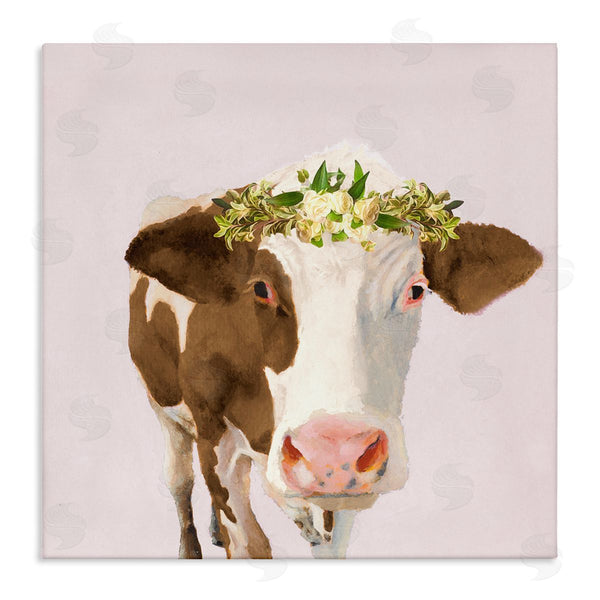 stupell industries Jenny Green | Country Farm Cow White Flower Crown Boho Pink Wall Art